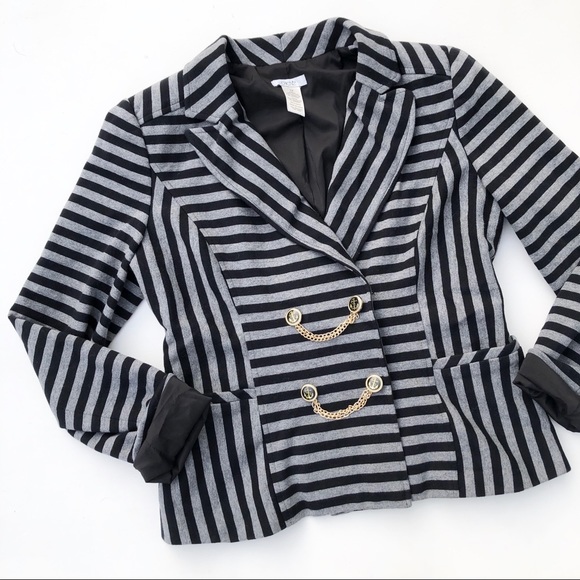 Caché Nautical Striped Blazer Size 12 - Picture 2 of 8